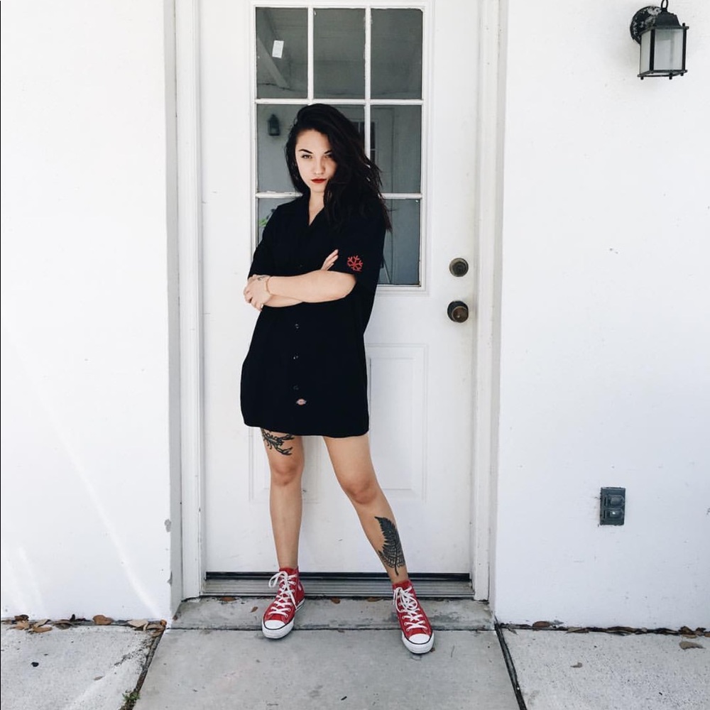 Dickies Black Button Up w/ Snowflake Embroidery